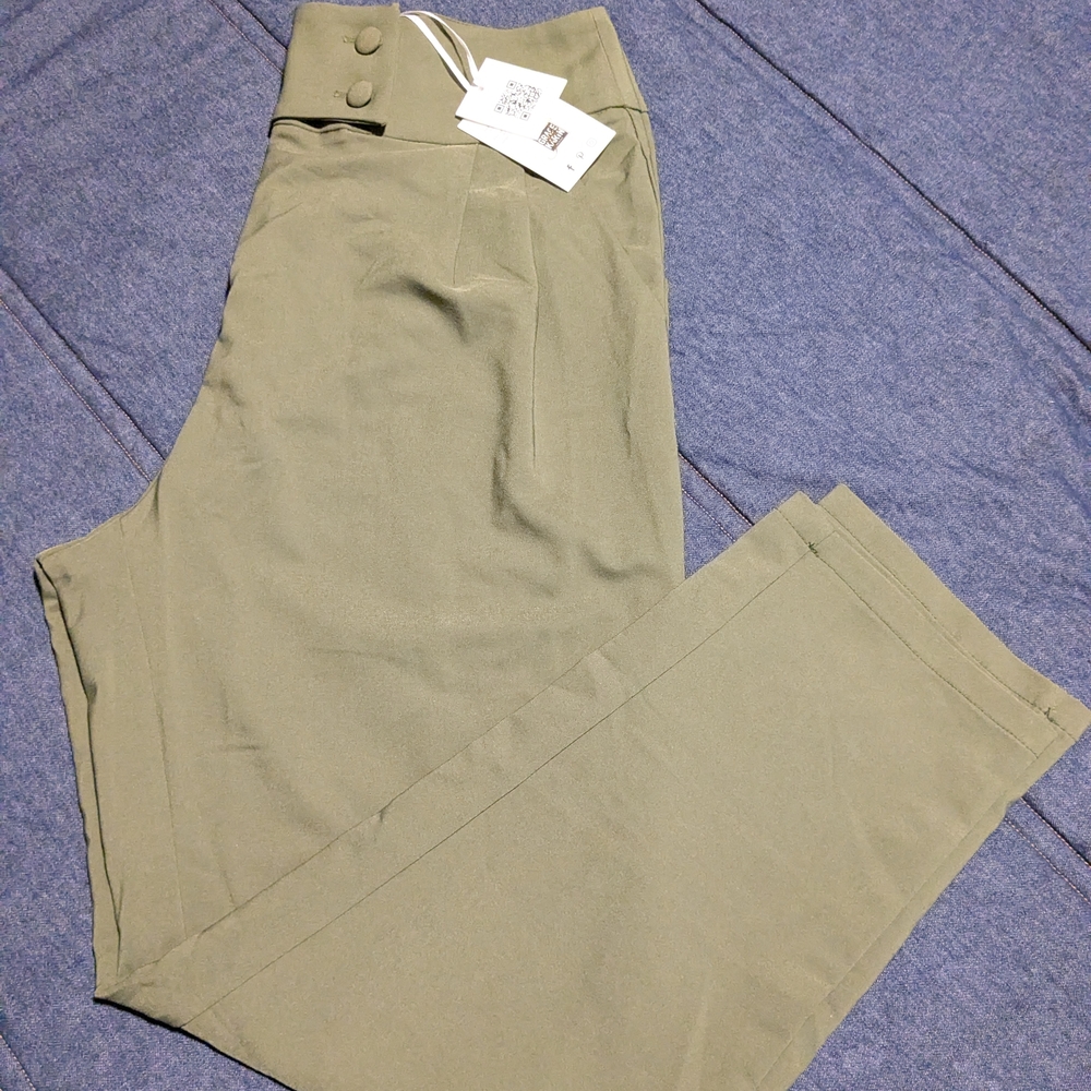 Grace Karin Dark Olive Green High-Waisted Trousers